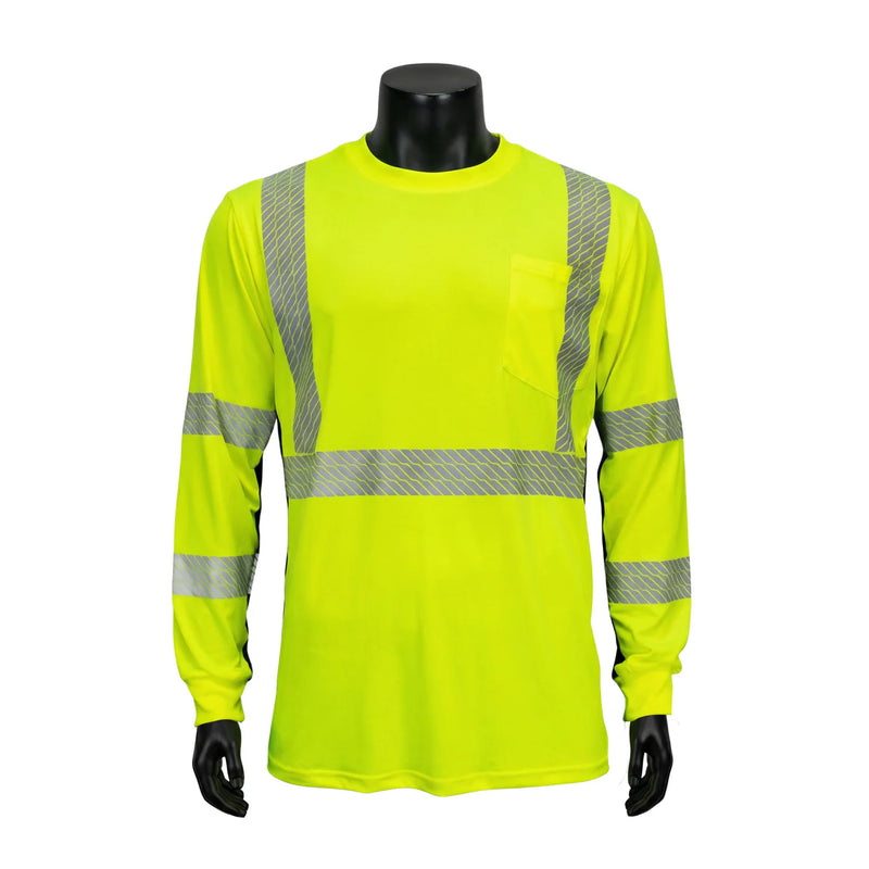 INOO-SHIELD Class 3 Hi-Viz Lime Long Sleeve T-Shirt, 2-In Tape - Model SV3670G - 36 pcs/case