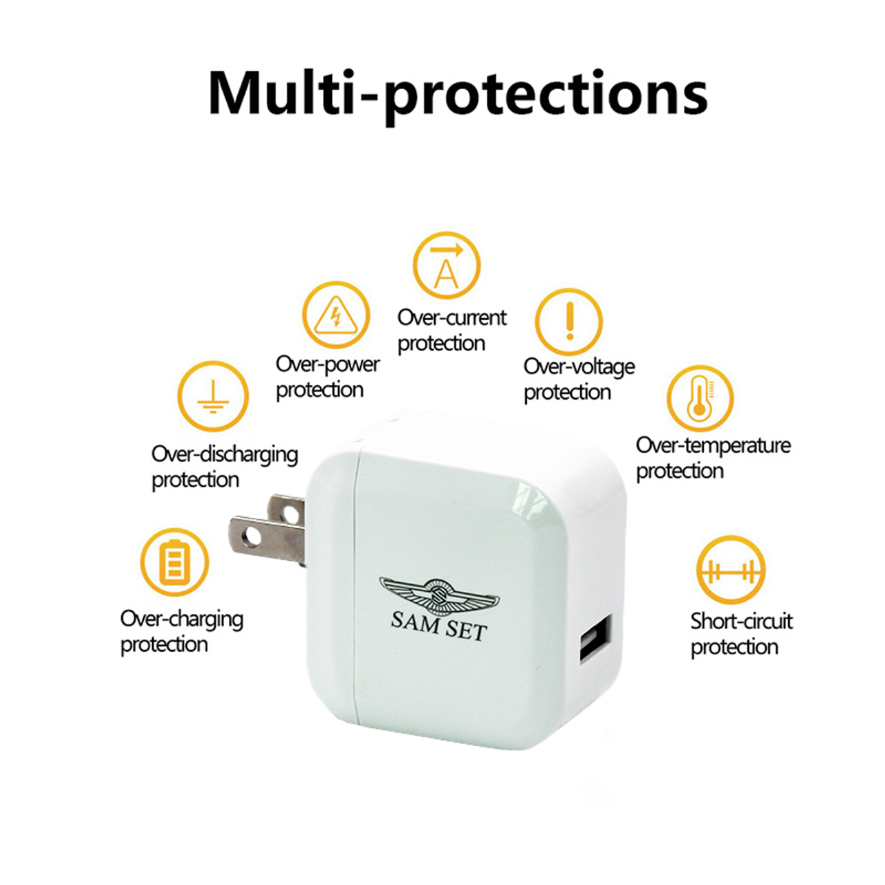 Sam Set USB Wall Charger, Foldable Charger Adapter, 5V 2.4Amp Single Port Quick Charger Plug Cube Replacement for Phone 12/12Pro/11/11Pro Max/X/XS/XR/8/7/6S Plus, Samsung Galaxy S10/S9/S8 Edge, LG, HTC, Kindle