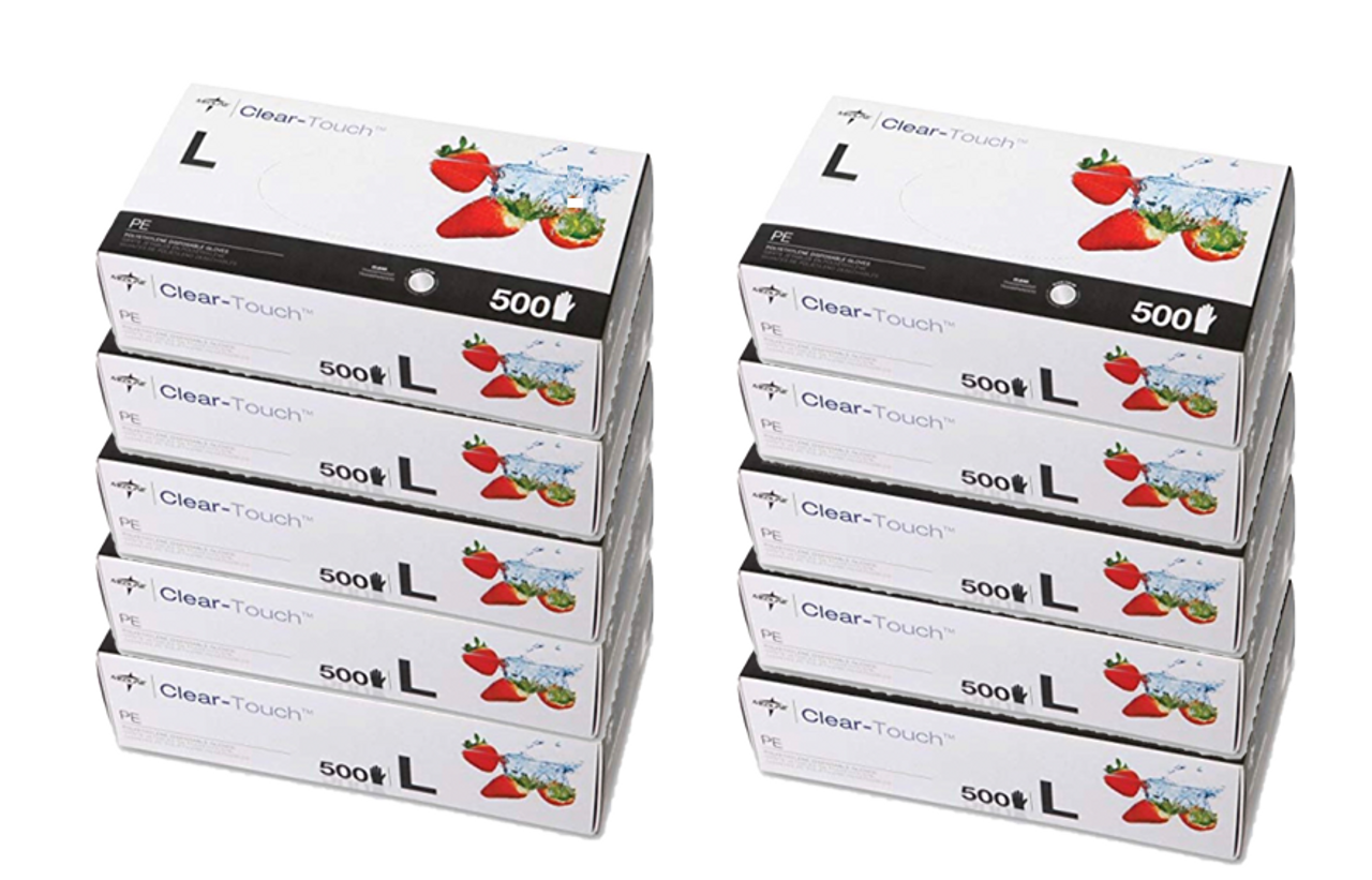 Medline CLE199096 Clear-Touch Food Service PE Disposable Gloves, Large (Case of 5000)
