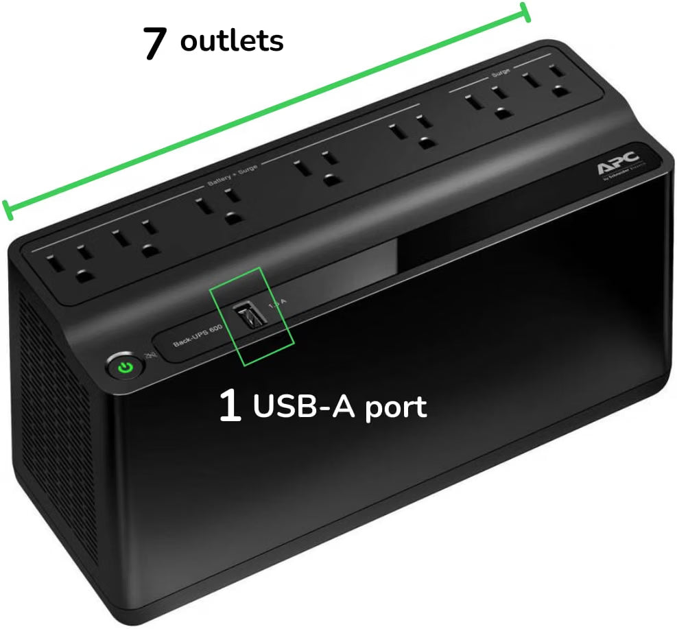 APC Back-UPS BE600M1 600VA 330W UPS Battery Backup & Surge Protector – Black, Used Very Good