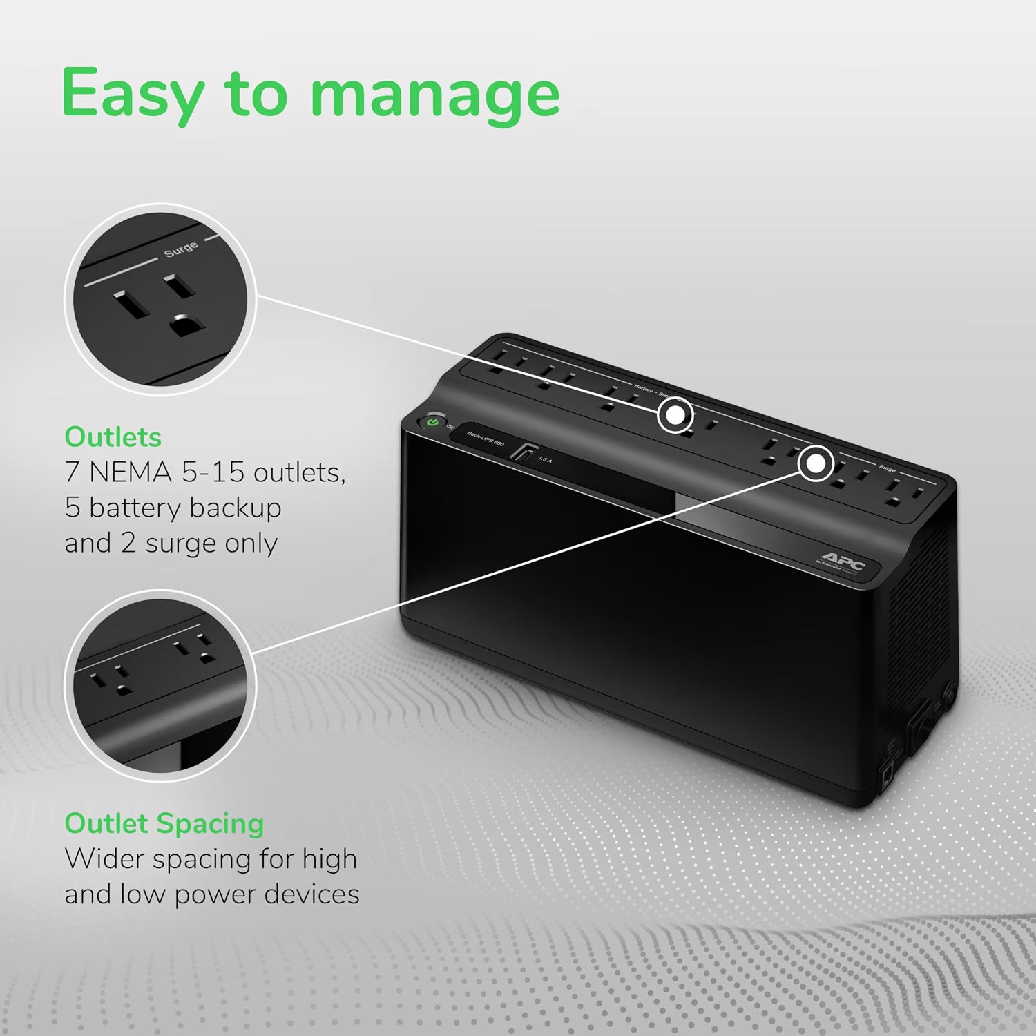 APC Back-UPS BE600M1 600VA 330W UPS Battery Backup & Surge Protector – Black, Used Very Good