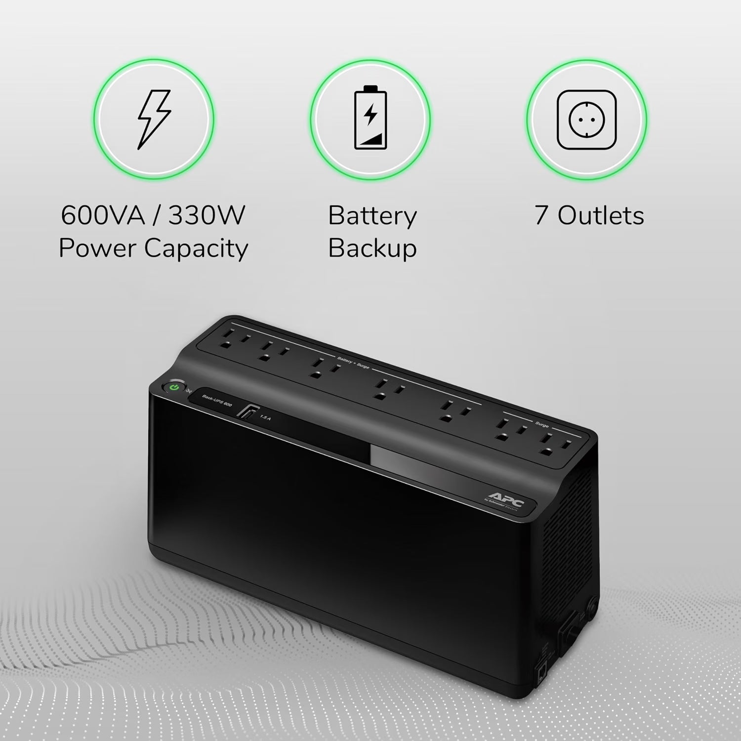 APC Back-UPS BE600M1 600VA 330W UPS Battery Backup & Surge Protector – Black, Used Very Good