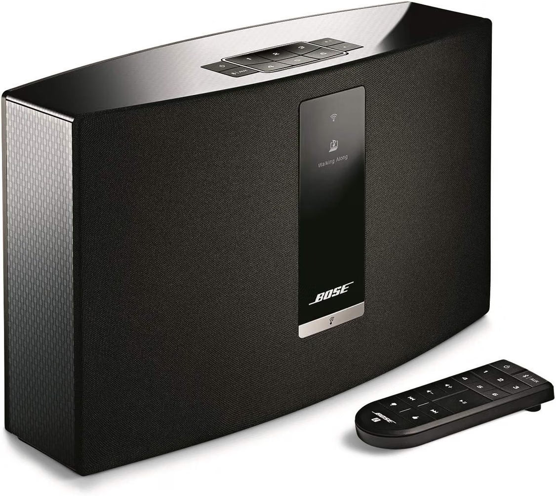Bose SoundTouch 20 Series III Black angled view with Bose remote