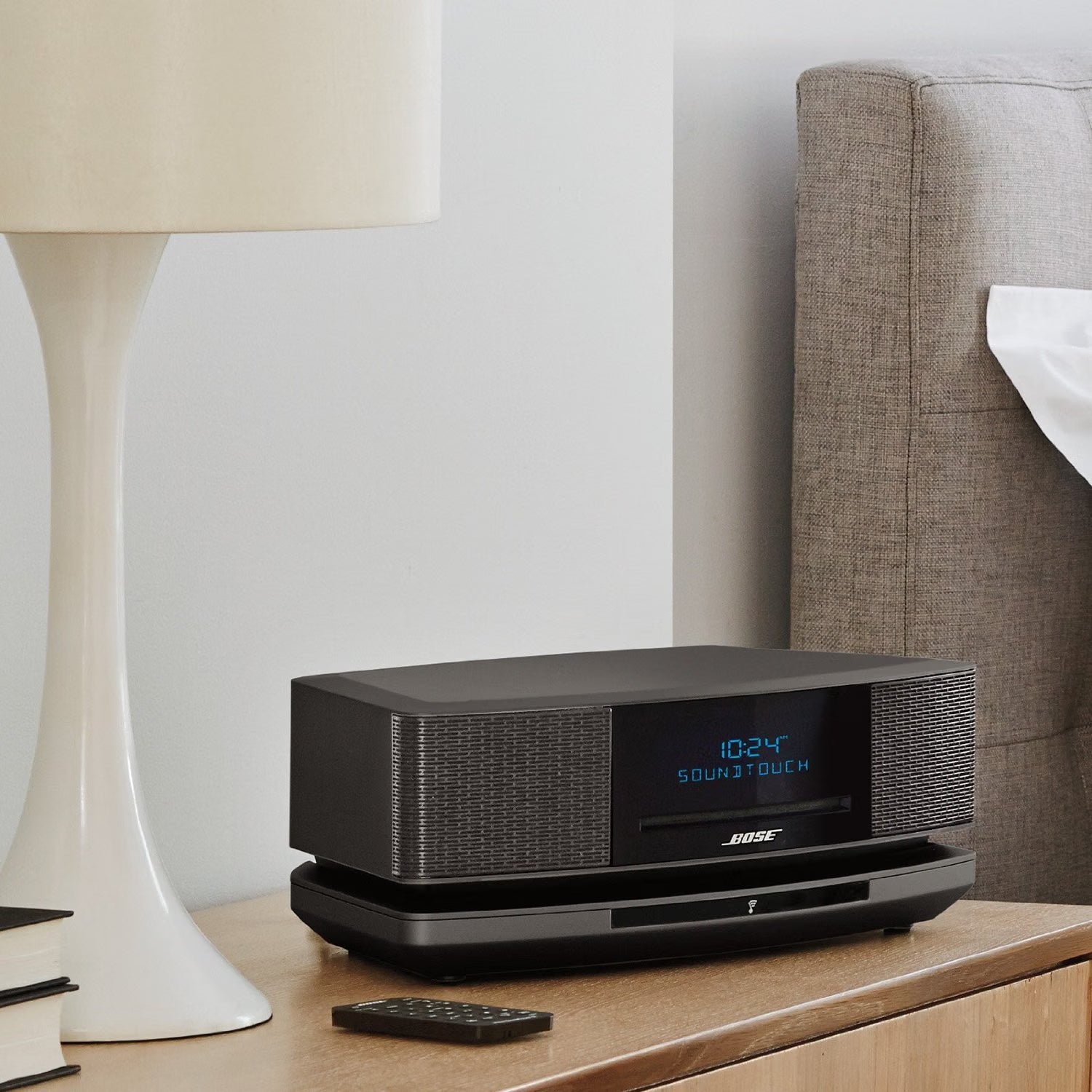 Bose Wave SoundTouch Music System IV Espresso Black in bedroom setting