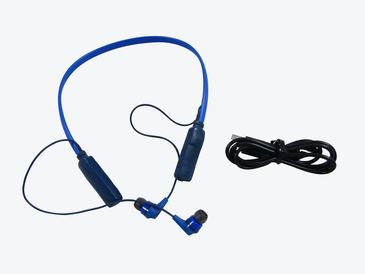 Skullcandy Ink'd Bluetooth Wireless Earbuds with Microphone, Noise Isolating Supreme Sound, 8-Hour Rechargeable Battery, Lightweight with Flexible Collar, Royal Blue VG