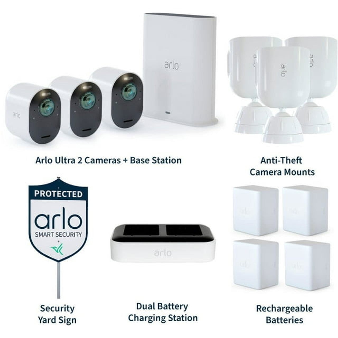 Arlo - Ultra 2 Spotlight 3-Camera Security Bundle Indoor/Outdoor Wireless 4K Security System - White