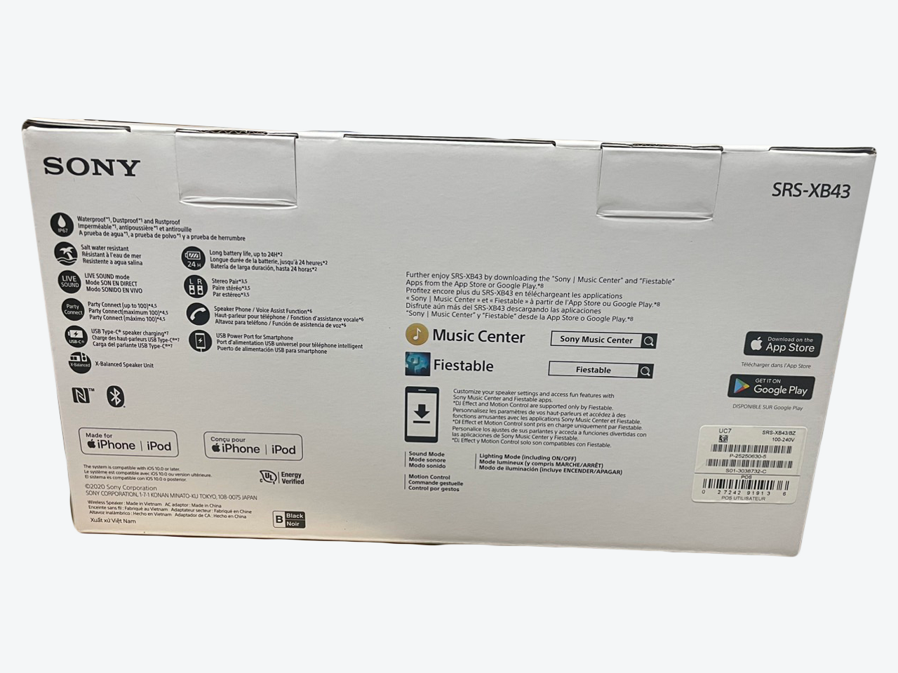 Sony SRS-XB43 EXTRA BASS Wireless Bluetooth Powerful Portable Speaker Black