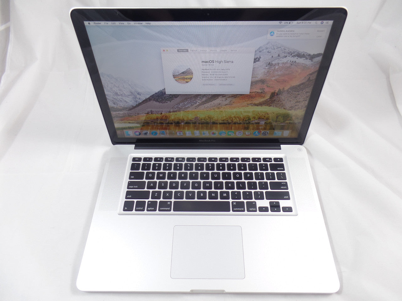Apple MacBook Pro MC723LL/A 15.4” Laptop Intel i7 2.2GHz 16GB Memory 512GB SSD MacOS 10.13, High Sierra VG