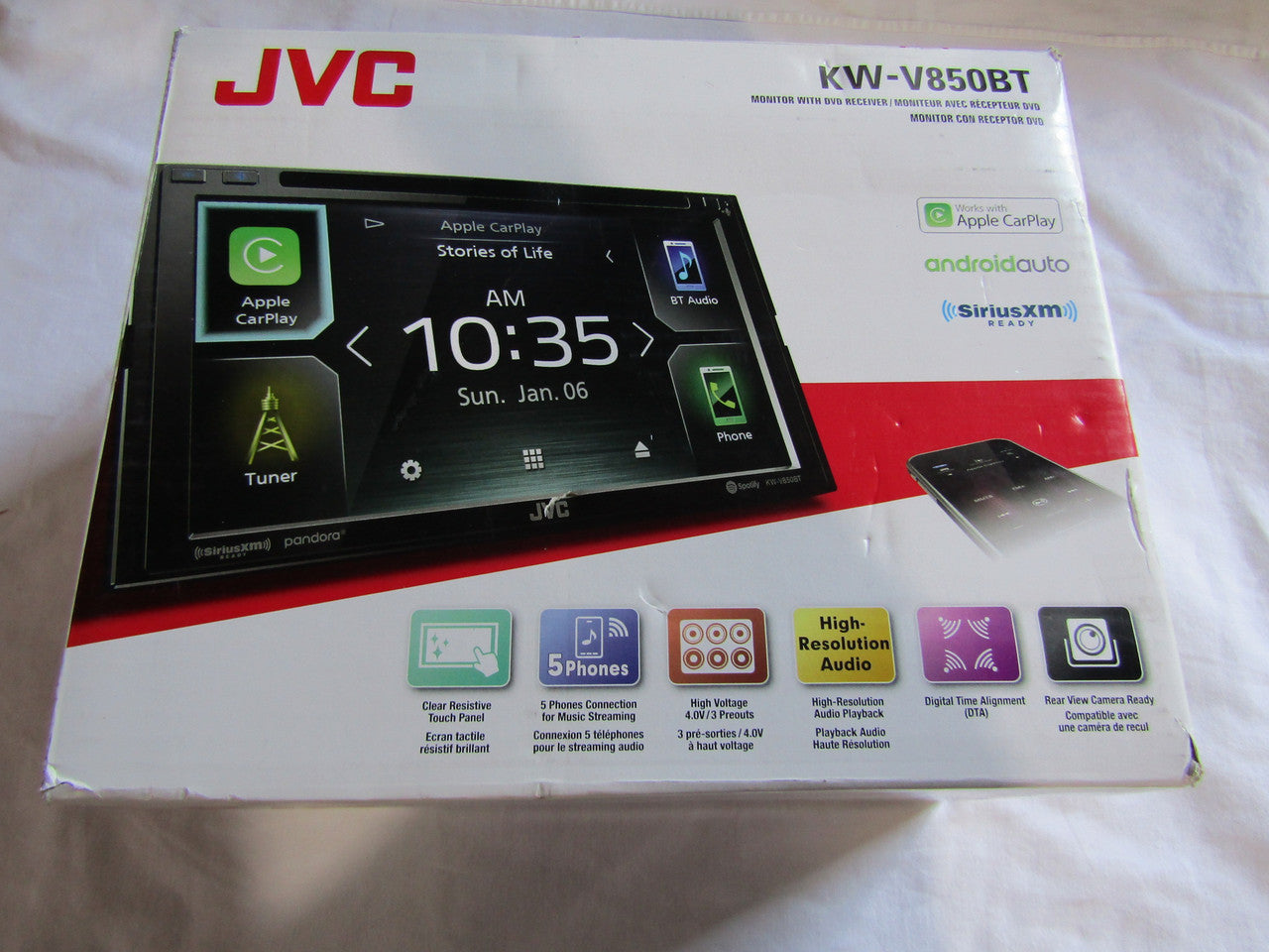 JVC KW-V850BT 6.8" Android Auto/Apple CarPlay Built-in Bluetooth In-Dash CD/DVD/DM Receiver