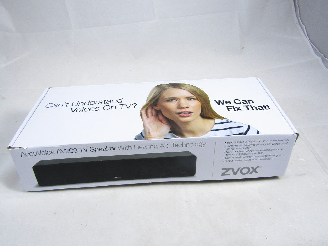 AccuVoice AV203 Sound Bar TV Speaker with Hearing Aid Technology, Six Levels of Voice Boost Black LN