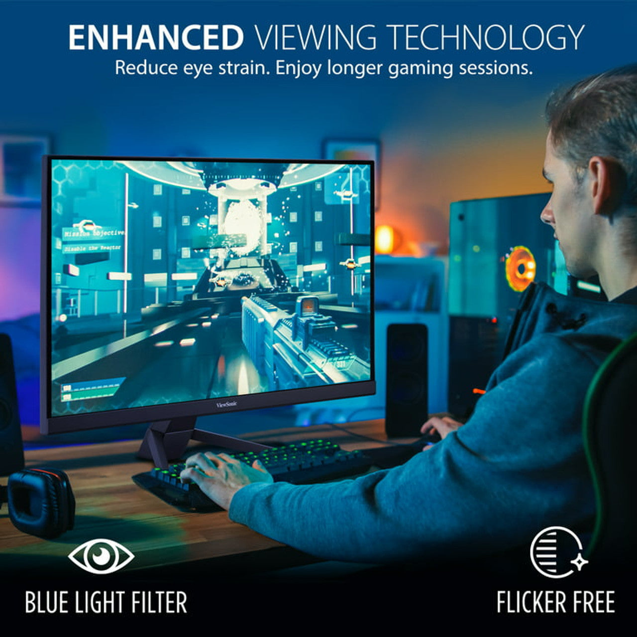 ViewSonic VX2267-MHD 22 Inch 1080p Gaming Monitor with 75Hz, 1ms, Ultra-Thin Bezels, FreeSync, Eye Care, HDMI, VGA, and DP