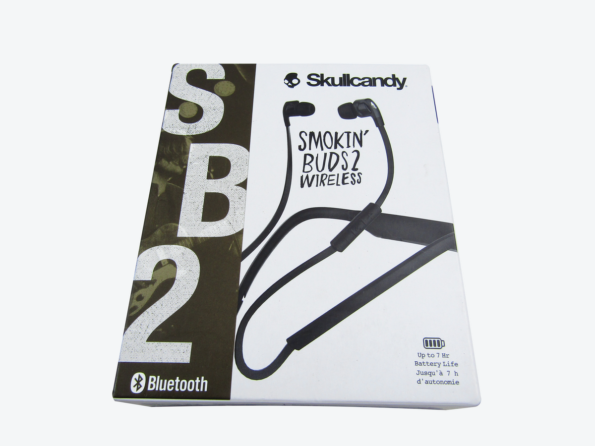 Skullcandy Smokin' Buds 2 In-Ear Bluetooth Wireless Earbuds with Microphone, Customizable Fit, Removeable Moldable Collar, 7-Hour Rechargeable Battery, Noise Isolating Supreme Sound, Black